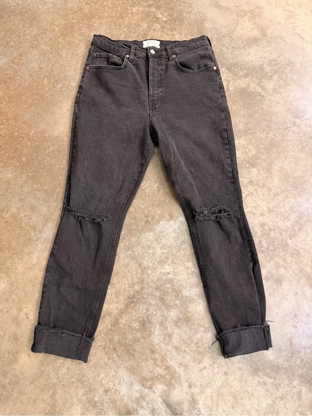 We The Free Black High Rise Skinny Crop Distressed Jeans Size 31